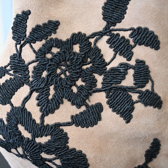 Valentino Garavani Light Brown Suede Floral Lace Heeled Zip Booties Size 37 - Picture 11 of 14